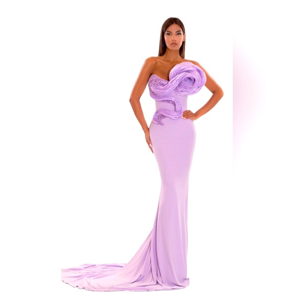Albina Dyla EMBELLISHED CORSET LILAC LONG DRESS Kosovo custom Wedding guest - Picture 1 of 6